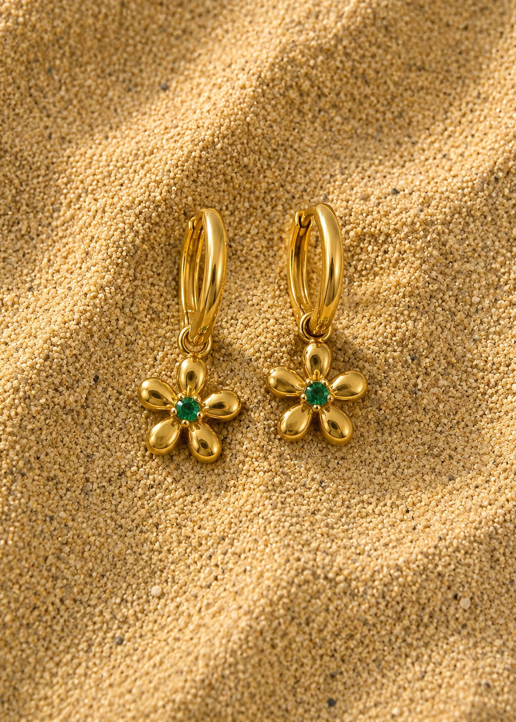The Green Daisy — Gold Hoop Earrings