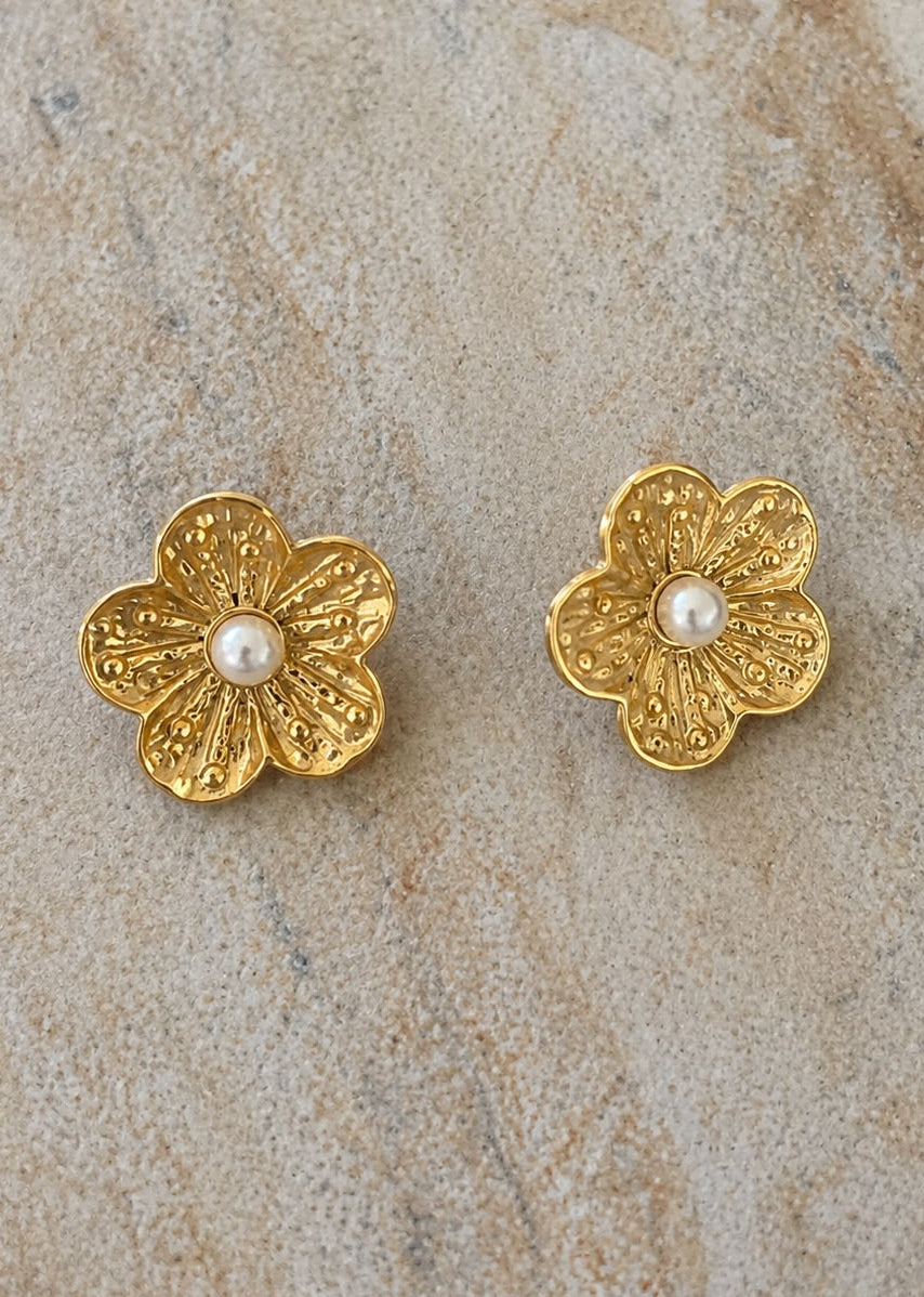 The Large Flower Stud — Large Gold & Pearl Earrings
