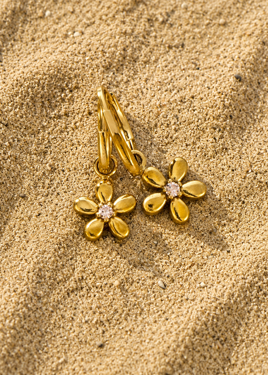 The Pink Daisy — Gold Hoop Earrings