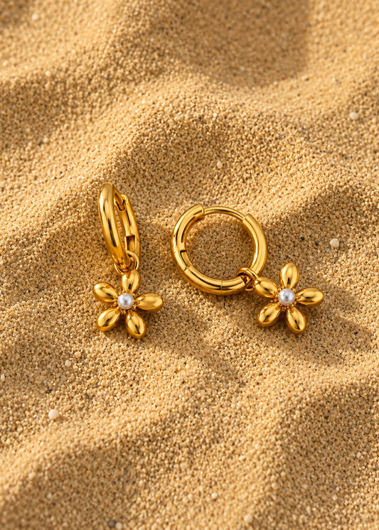 The Pearl Daisy — Gold Hoop Earrings