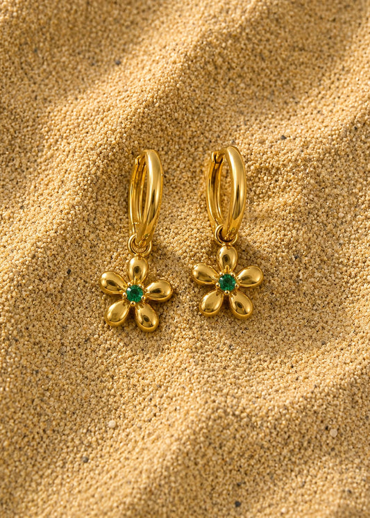 The Green Daisy — Gold Hoop Earrings