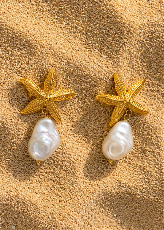 The Starfish & Pearl — Large Drop Earrings