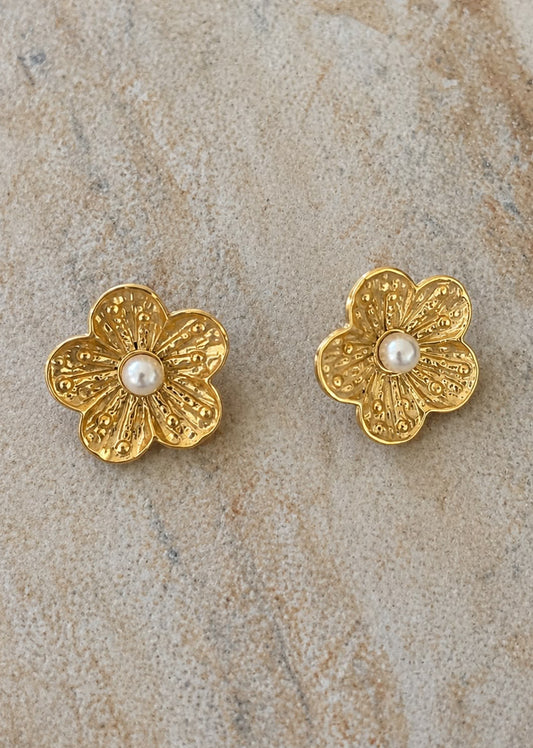 The Large Flower Stud — Large Gold & Pearl Earrings